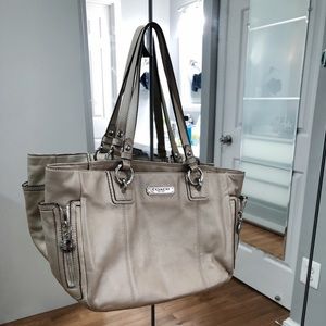 Coach Zipper Leather Shoulder Bag cream/beige tote